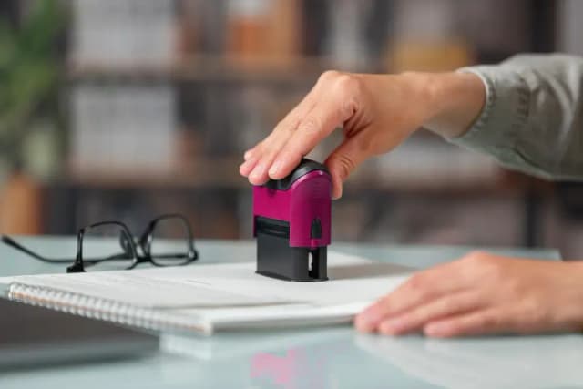 Officiële blauwe stempel op beëdigde vertaling